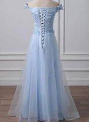 Party Dress Miami, Beautiful Off Shoulder Tulle With Lace Lon Prom Dresses