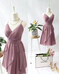 Homecoming Dresses Chiffon, Short V Neck Homecoming Dress With Ruffles