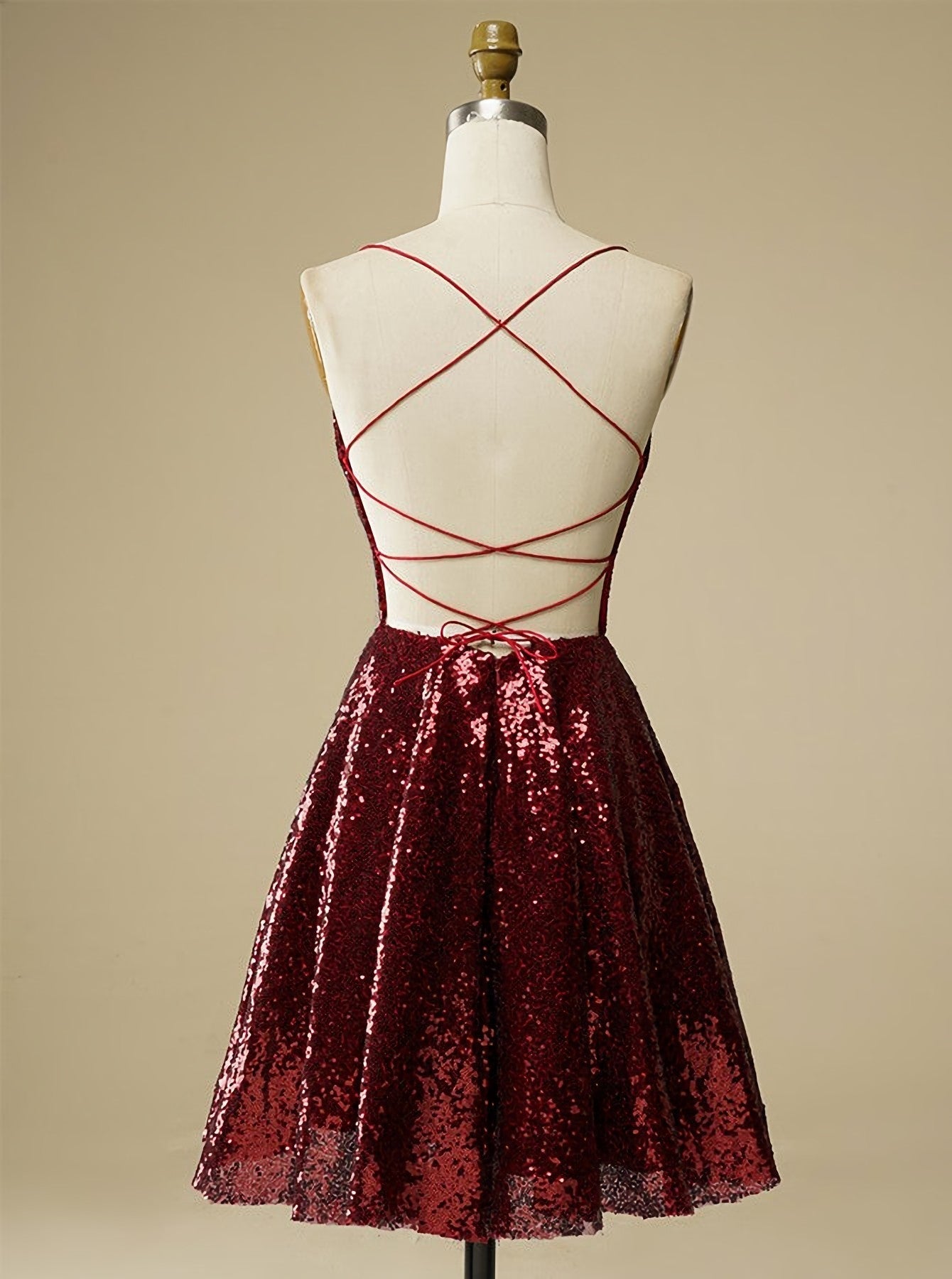 Party Dress Jumpsuit, Sequin Criss-Cross Straps Burgundy Homecoming Dresses