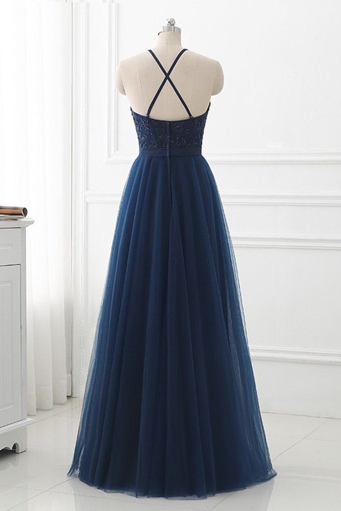 Homecoming Dresses Laces, Navy Prom Dress, Halter Neckline Evening Dress, Winter Formal Dress, Pageant Dance Dresses, Graduation School Party Gown Pc0247