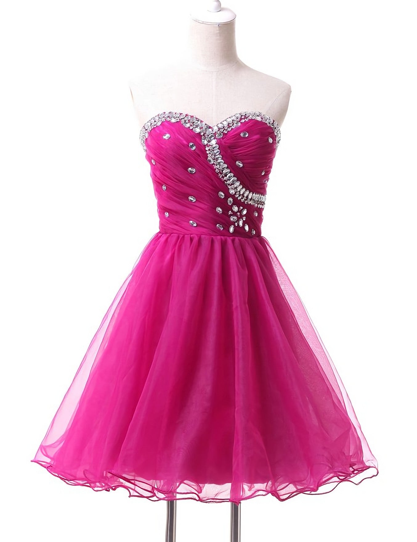 Silk Prom Dress, Hot Pink Cute Tulle Short Homecoming Dresses