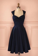 Wedding, Vintage Simple Short Navy Blue Elegant Handmade Homecoing Homecoming Dresses