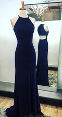 Bridesmaid Dresses Quick Shipping, Navy Blue Simple Long Woman Chiffon Prom Dresses