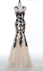 Flowy Dress, Champagne Sleeveless Mermaid Appliques Evening Dressses