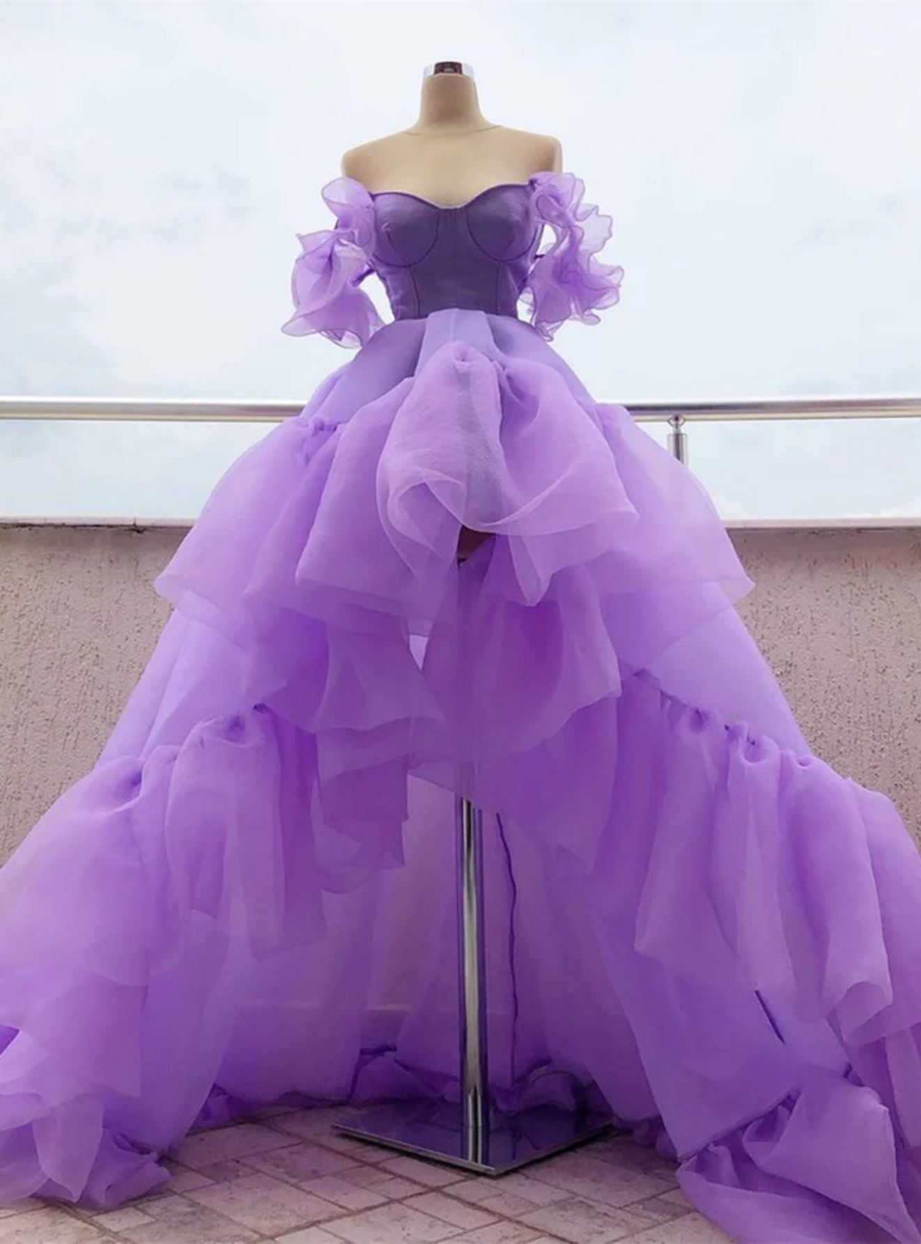 Purple  Organza Prom Dress