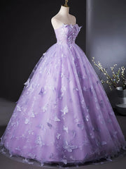 Purple Lovely Long Lace Sweet 16 Dress, Purple Lace Prom Dress Party Dress