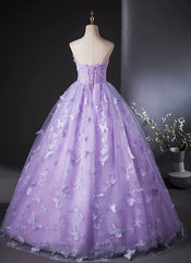 Purple Lovely Long Lace Sweet 16 Dress, Purple Lace Prom Dress Party Dress