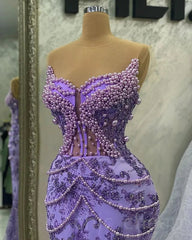 Purple Mermaid Evening Dress Beaded Formal Prom Gown