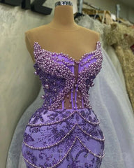 Purple Mermaid Evening Dress Beaded Formal Prom Gown