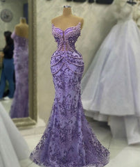 Purple Mermaid Evening Dress Beaded Formal Prom Gown