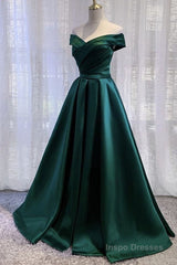 Purple Satin Off Shoulder Long Prom Dress,A-line Simple Women Formal Dresses