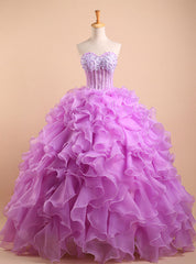 Purple Sweetheart Ball Gown Applique Top Beaded Backless Long Quinceanera Dresses