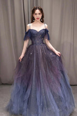 Party Dresses Indian, PURPLE SWEETHEART NECK TULLE LONG PROM DRESS PURPLE FORMAL DRESS