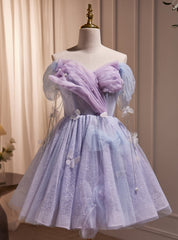 Purple Tulle Off the Shoulder Homecoming Dress