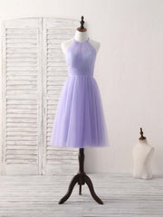 Winter Wedding, Purple Tulle Short Prom Dress, Simple Purple Homecoming Dress