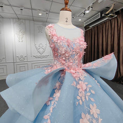 Quinceanera Blue Flower Ball Gown Dress