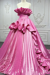 Quinceanera Dress Princess Satin Ball Gown Tiered Strapless Sleeveless Evening Dresses