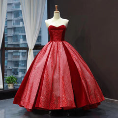 Red A Line Strapless Appliques Sequin Tulle Prom Dresses