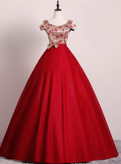 Red Ball Gown Satin Embroidery Quinceanera Dress