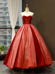 Red Ball Gown Sweetheart Lace Sequins Long Sweet 16 Prom Dress