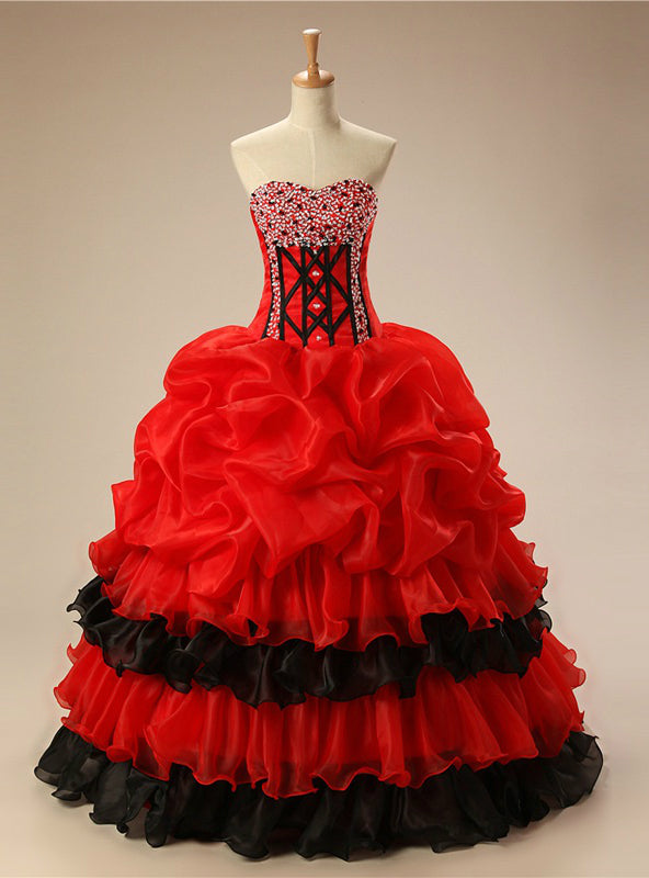 Red Ball Gown Sweetheart Sequins Quinceanera Dresses