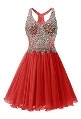 Red Chiffon Crystal Homecoming Dress