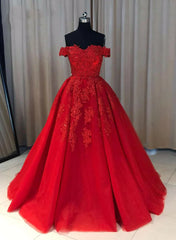 Dress Design, Red Off Shoulder Gorgeous Prom Dress, Lovely Formal Gowns , Party Dresses