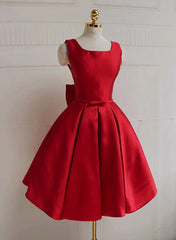 Homecoming Dresses Red, Red Satin Backless Short Party Dress, Red Homecoming Dresses