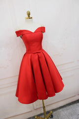 Red Satin Off the Shoulder Pleats Homecoming Dress