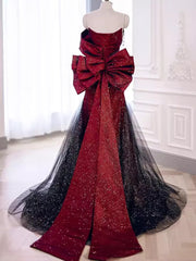 Red Tulle Off the Shoulder Bow Prom Dress