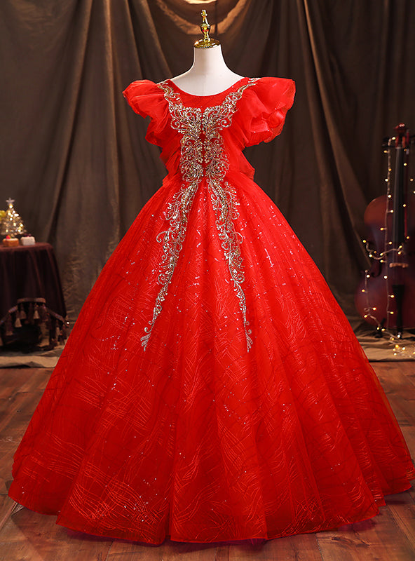 Red Tulle Sequins Appliques Quinceanera Dresses