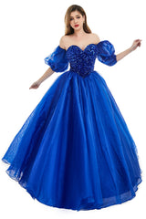 Roayl Blue Tulle Sequins Sweetheart Prom Dresses Spaghetti Straps Evening Quinceanera Dresses