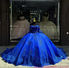 Royal Blue Ball-Gown Appliques Quinceanera Dresses with Train