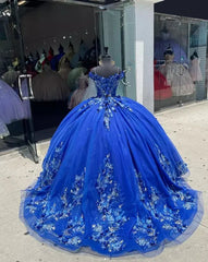 Royal Blue Ball-Gown Off-the-Shoulder Quinceanera Dresses with Appliques