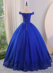 Royal Blue Ball Gown Tulle with Lace Applique Prom Dress,Royal Blue Sweetheart 16 Dress