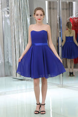 Bridesmaides Dresses Green, Royal Blue Chiffon Strapless Simple Homecoming Dresses