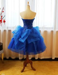 Bridesmaids Dresses Green, Royal Blue Knee Length Party Dress with Applique, Short Prom Dress