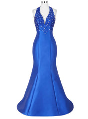 Royal Blue Prom Dress Formal Celebrity Dresses Red Carpet Dress New Arrival Halter Satin