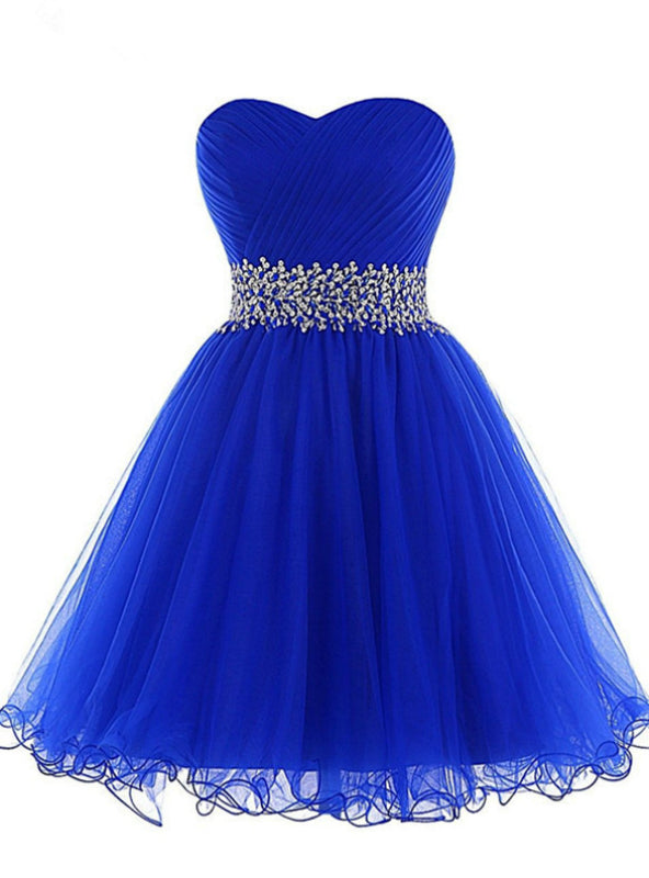 Royal Blue Sweetheart Pleats Beading Sequins Homecoming Dress