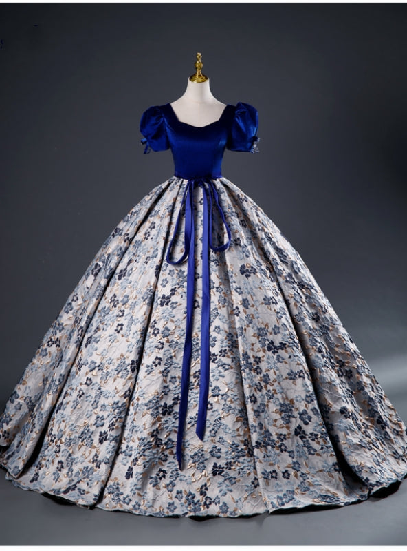 Royal Blue Velvet Short Sleeve Quinceanera Dress