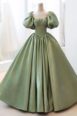 Bridesmaids Dresses Wedding, Sage Green Ball Gown Short Bell Sleeves Prom Dress Long