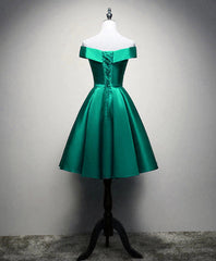 Formal Dresses Outfit Ideas, Satin Off-the-Shoulder Short Prom Dresses, Green Homecoming Dresses