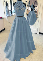 Sweet 43 Dress, Satin Prom Dress A-Line/Princess High-Neck Long/Floor-Length With Lace