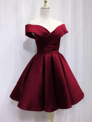 Evening Dresses Formal, Satin Sweetheart  Bridesmaid Dress, Off Shoulder Short Formal Dress