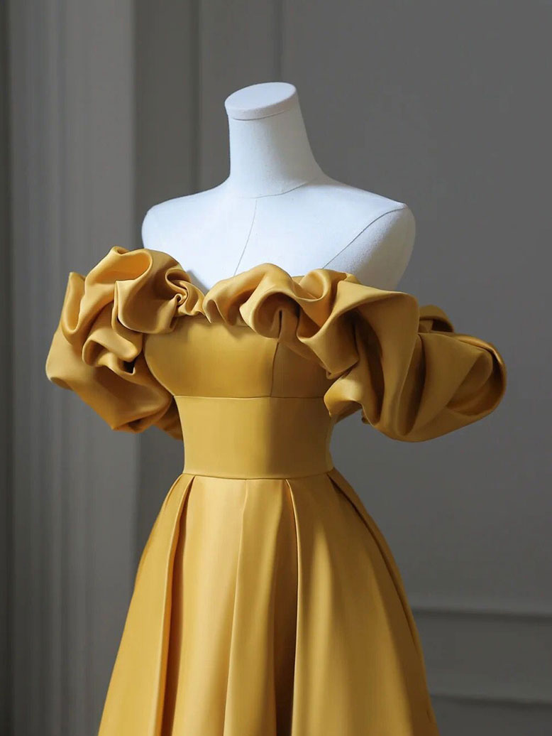 Prom Dresses Prom Dressprom Dress Prom Dresses, Satin Yellow Long Prom Dress, Aline Formal Yellow Graduation Party Dress