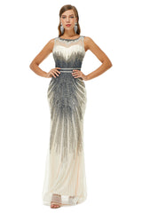 Bridal Shower Games, Sequin Bead Sleeveless High Neck Mermaid Prom Dresses