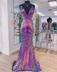 Sequins V-Neck Prom Dress Long Formal Dress