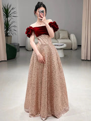 Sexy A Line Off The Shoulder Sequin Floor Length Evening Dress Prom Dresses