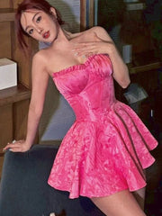 Sexy A line Strapless Short Pink Homecoming Dress