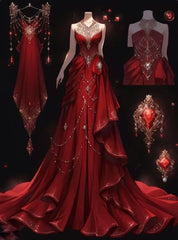 Sexy A Line Sweetheart Chiffon Red Floor Length Evening Dress Prom Dresses With Beads